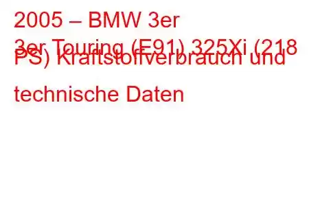 2005 – BMW 3er
3er Touring (E91) 325Xi (218 PS) Kraftstoffverbrauch und technische Daten