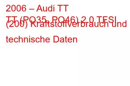 2006 – Audi TT
TT (PQ35, PQ46) 2.0 TFSI (200) Kraftstoffverbrauch und technische Daten