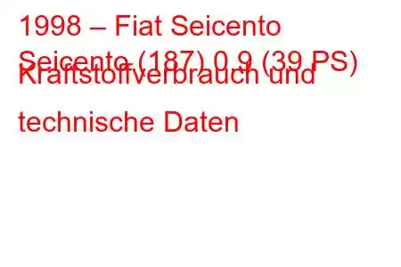 1998 – Fiat Seicento
Seicento (187) 0,9 (39 PS) Kraftstoffverbrauch und technische Daten