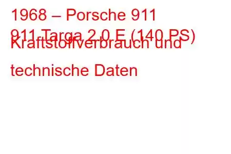 1968 – Porsche 911
911 Targa 2.0 E (140 PS) Kraftstoffverbrauch und technische Daten