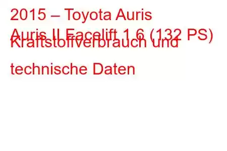 2015 – Toyota Auris
Auris II Facelift 1.6 (132 PS) Kraftstoffverbrauch und technische Daten