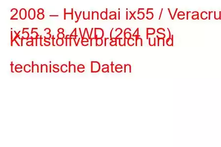 2008 – Hyundai ix55 / Veracruz
ix55 3.8 4WD (264 PS) Kraftstoffverbrauch und technische Daten