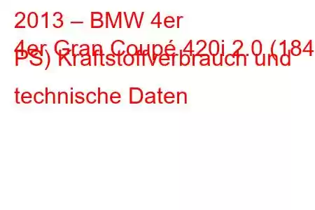 2013 – BMW 4er
4er Gran Coupé 420i 2.0 (184 PS) Kraftstoffverbrauch und technische Daten