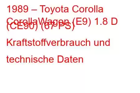 1989 – Toyota Corolla
CorollaWagon (E9) 1.8 D (CE90) (67 PS) Kraftstoffverbrauch und technische Daten