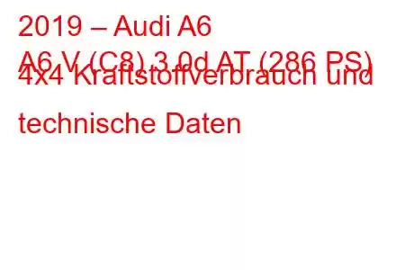 2019 – Audi A6
A6 V (C8) 3.0d AT (286 PS) 4x4 Kraftstoffverbrauch und technische Daten