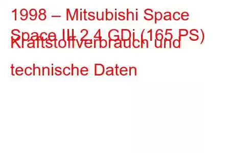 1998 – Mitsubishi Space
Space III 2.4 GDi (165 PS) Kraftstoffverbrauch und technische Daten