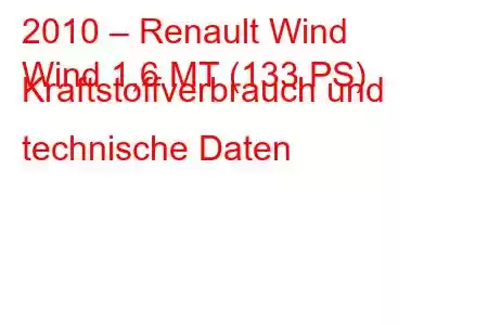 2010 – Renault Wind
Wind 1,6 MT (133 PS) Kraftstoffverbrauch und technische Daten