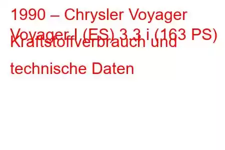 1990 – Chrysler Voyager
Voyager I (ES) 3.3 i (163 PS) Kraftstoffverbrauch und technische Daten