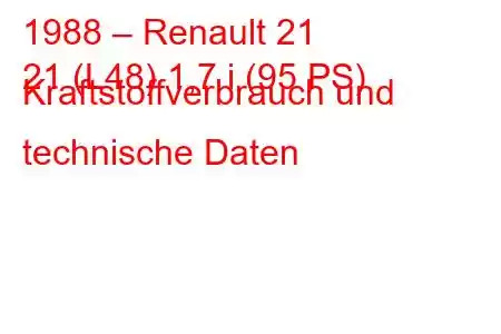 1988 – Renault 21
21 (L48) 1,7 i (95 PS) Kraftstoffverbrauch und technische Daten