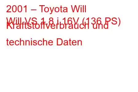 2001 – Toyota Will
Will VS 1.8 i 16V (136 PS) Kraftstoffverbrauch und technische Daten