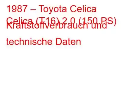 1987 – Toyota Celica
Celica (T16) 2.0 (150 PS) Kraftstoffverbrauch und technische Daten