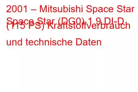 2001 – Mitsubishi Space Star
Space Star (DG0) 1.9 DI-D (115 PS) Kraftstoffverbrauch und technische Daten