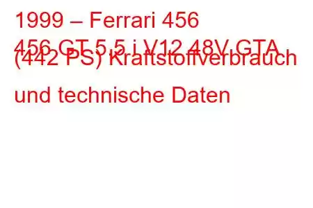 1999 – Ferrari 456
456 GT 5.5 i V12 48V GTA (442 PS) Kraftstoffverbrauch und technische Daten