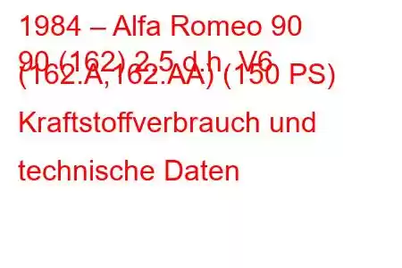 1984 – Alfa Romeo 90
90 (162) 2,5 d.h. V6 (162.A,162.AA) (150 PS) Kraftstoffverbrauch und technische Daten