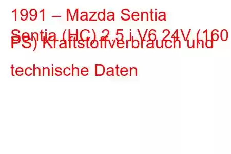 1991 – Mazda Sentia
Sentia (HC) 2.5 i V6 24V (160 PS) Kraftstoffverbrauch und technische Daten