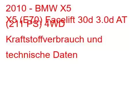 2010 - BMW X5
X5 (E70) Facelift 30d 3.0d AT (211 PS) 4WD Kraftstoffverbrauch und technische Daten