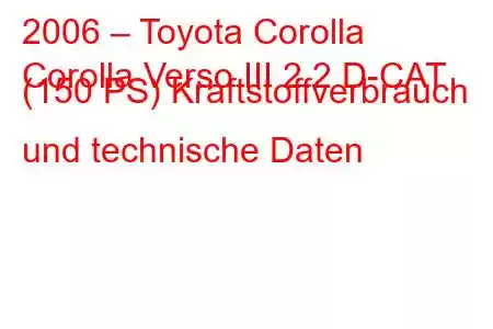 2006 – Toyota Corolla
Corolla Verso III 2.2 D-CAT (150 PS) Kraftstoffverbrauch und technische Daten