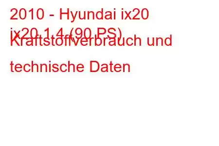 2010 - Hyundai ix20
ix20 1.4 (90 PS) Kraftstoffverbrauch und technische Daten