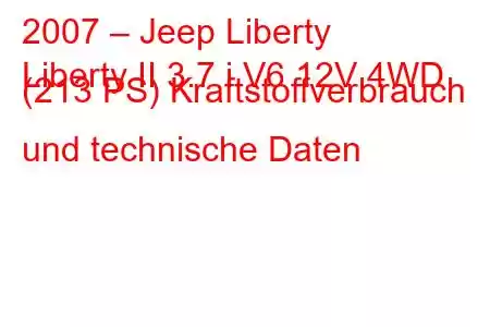 2007 – Jeep Liberty
Liberty II 3.7 i V6 12V 4WD (213 PS) Kraftstoffverbrauch und technische Daten