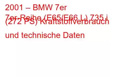 2001 – BMW 7er
7er-Reihe (E65/E66 L) 735 i (272 PS) Kraftstoffverbrauch und technische Daten