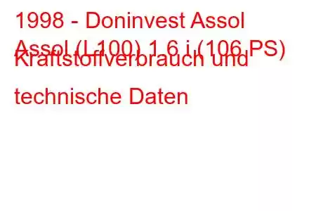 1998 - Doninvest Assol
Assol (L100) 1.6 i (106 PS) Kraftstoffverbrauch und technische Daten