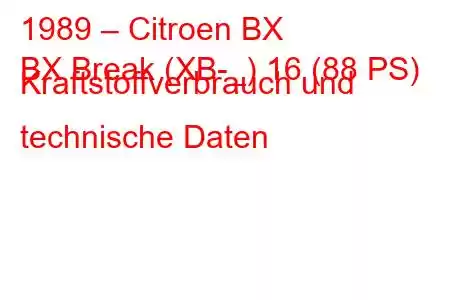 1989 – Citroen BX
BX Break (XB-_) 16 (88 PS) Kraftstoffverbrauch und technische Daten