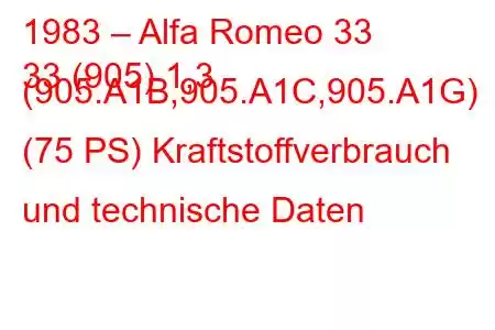 1983 – Alfa Romeo 33
33 (905) 1,3 (905.A1B,905.A1C,905.A1G) (75 PS) Kraftstoffverbrauch und technische Daten