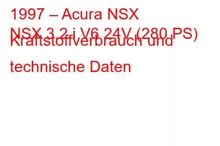 1997 – Acura NSX
NSX 3.2 i V6 24V (280 PS) Kraftstoffverbrauch und technische Daten