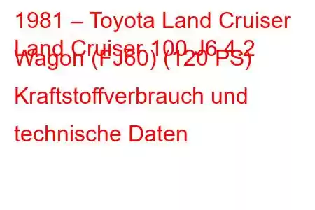 1981 – Toyota Land Cruiser
Land Cruiser 100 J6 4.2 Wagon (FJ60) (120 PS) Kraftstoffverbrauch und technische Daten