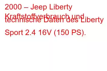 2000 – Jeep Liberty
Kraftstoffverbrauch und technische Daten des Liberty Sport 2.4 16V (150 PS).