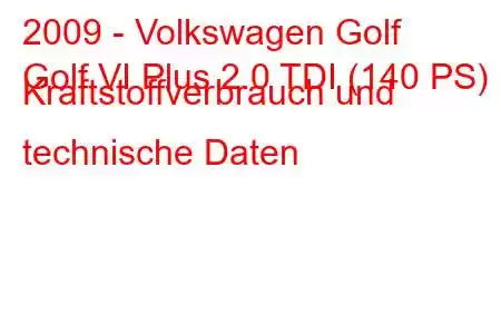 2009 - Volkswagen Golf
Golf VI Plus 2.0 TDI (140 PS) Kraftstoffverbrauch und technische Daten