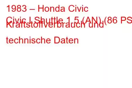 1983 – Honda Civic
Civic I Shuttle 1.5 (AN) (86 PS) Kraftstoffverbrauch und technische Daten