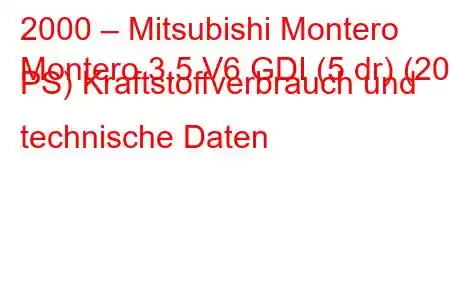 2000 – Mitsubishi Montero
Montero 3,5 V6 GDI (5 dr) (202 PS) Kraftstoffverbrauch und technische Daten