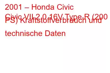 2001 – Honda Civic
Civic VII 2.0 16V Type R (200 PS) Kraftstoffverbrauch und technische Daten