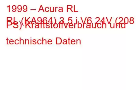 1999 – Acura RL
RL (KA964) 3,5 i V6 24V (208 PS) Kraftstoffverbrauch und technische Daten