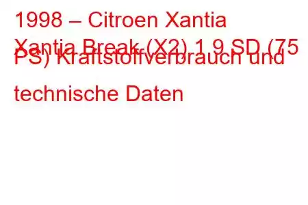 1998 – Citroen Xantia
Xantia Break (X2) 1.9 SD (75 PS) Kraftstoffverbrauch und technische Daten