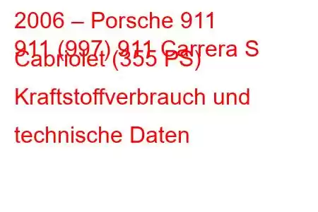 2006 – Porsche 911
911 (997) 911 Carrera S Cabriolet (355 PS) Kraftstoffverbrauch und technische Daten