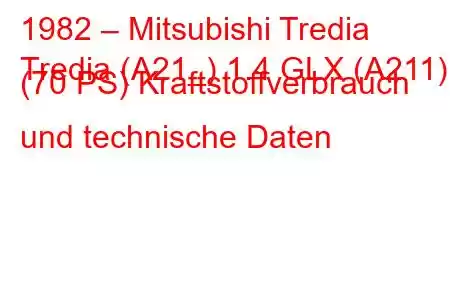 1982 – Mitsubishi Tredia
Tredia (A21_) 1.4 GLX (A211) (70 PS) Kraftstoffverbrauch und technische Daten