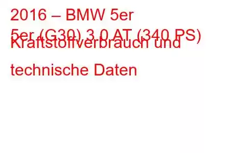 2016 – BMW 5er
5er (G30) 3.0 AT (340 PS) Kraftstoffverbrauch und technische Daten