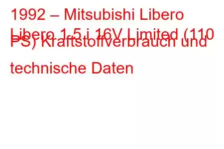 1992 – Mitsubishi Libero
Libero 1.5 i 16V Limited (110 PS) Kraftstoffverbrauch und technische Daten