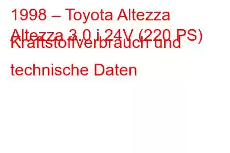 1998 – Toyota Altezza
Altezza 3.0 i 24V (220 PS) Kraftstoffverbrauch und technische Daten