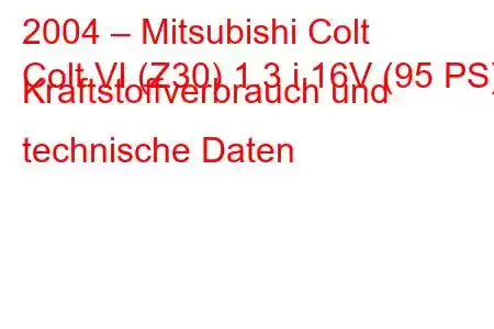 2004 – Mitsubishi Colt
Colt VI (Z30) 1.3 i 16V (95 PS) Kraftstoffverbrauch und technische Daten