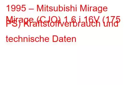 1995 – Mitsubishi Mirage
Mirage (CJO) 1.6 i 16V (175 PS) Kraftstoffverbrauch und technische Daten