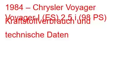 1984 – Chrysler Voyager
Voyager I (ES) 2.5 i (98 PS) Kraftstoffverbrauch und technische Daten