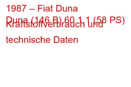 1987 – Fiat Duna
Duna (146 B) 60 1.1 (58 PS) Kraftstoffverbrauch und technische Daten