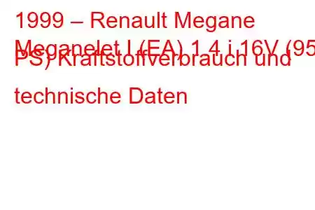 1999 – Renault Megane
Meganelet I (EA) 1.4 i 16V (95 PS) Kraftstoffverbrauch und technische Daten