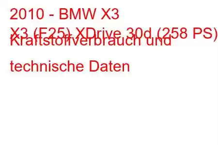 2010 - BMW X3
X3 (F25) XDrive 30d (258 PS) Kraftstoffverbrauch und technische Daten