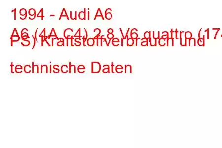 1994 - Audi A6
A6 (4A,C4) 2,8 V6 quattro (174 PS) Kraftstoffverbrauch und technische Daten