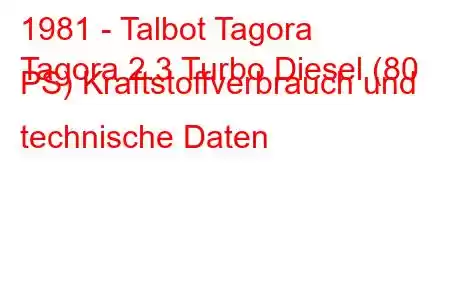 1981 - Talbot Tagora
Tagora 2.3 Turbo Diesel (80 PS) Kraftstoffverbrauch und technische Daten