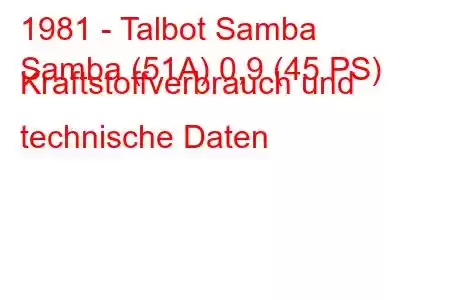 1981 - Talbot Samba
Samba (51A) 0,9 (45 PS) Kraftstoffverbrauch und technische Daten